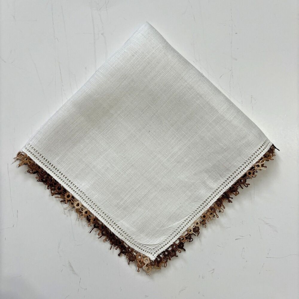 Vintage Linen Tatted Lace Bridesmaid Handkerchief Wedding Cottage Core Granny
